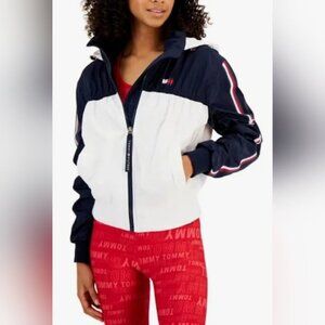 Tommy Hilfiger Navy and White Colorblock Windbreaker Jacket